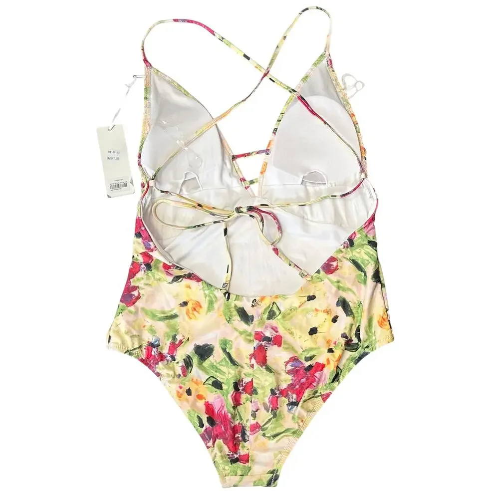 NWT Amiani Resort One Piece Floral Swimsuit Crossback Size XL